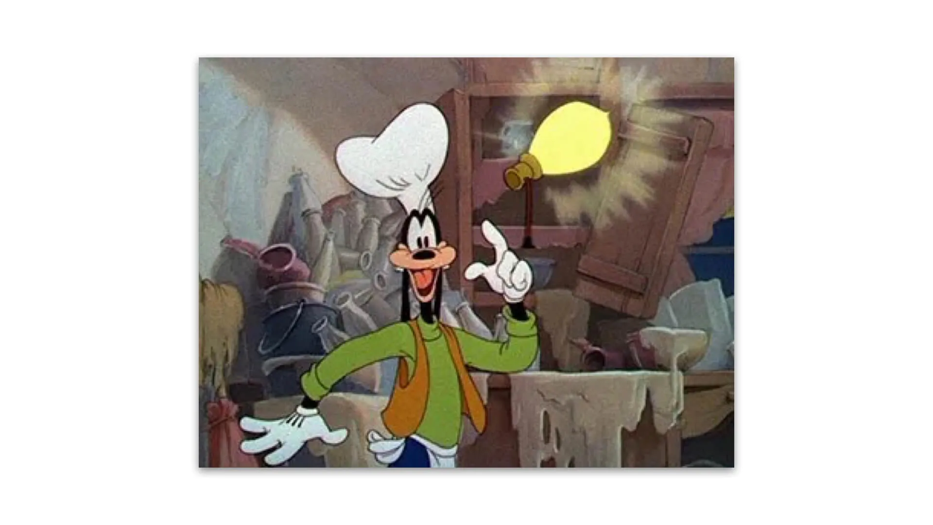 A picture of Goofy having a light bulb moment