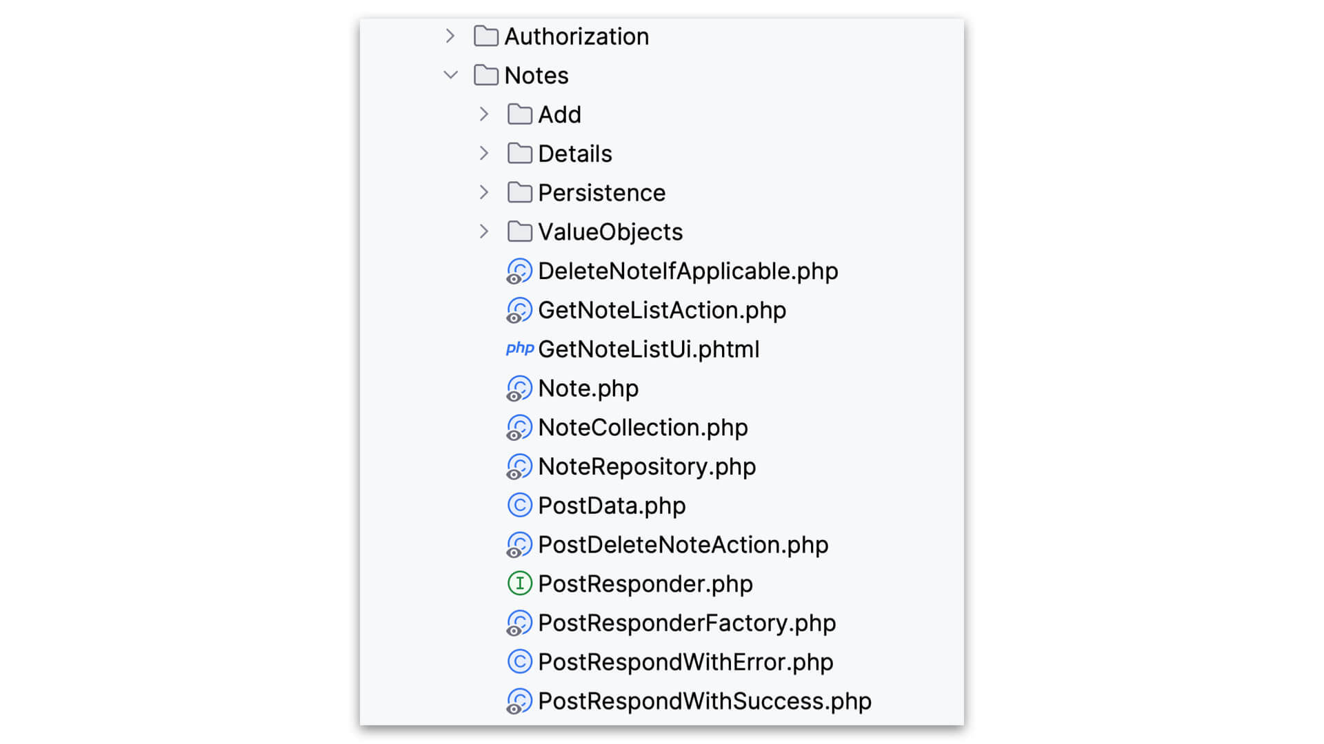 A screenshot of the src/Notes directory in the demo app